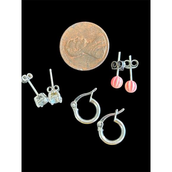 Lot Of 3 Sterling Silver Small Stud & Hoop Earrings Nose Ear 925 - Picture 5 of 5